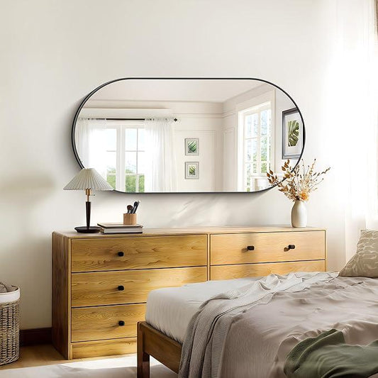 Bathroom Mirrors, 24" x48" Black Mirrors, Oval Vanity Mirrors, Metal Framed Wall Mounted Mirrors, Vertical/Horizontal Mirror for Bathroom Bedroom Entryway Living Room - ModernBath