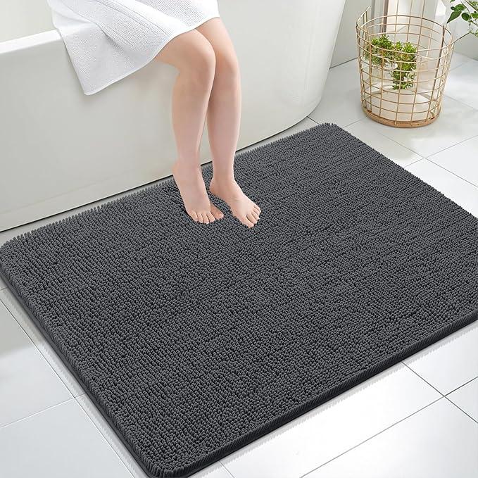 OLANLY Bathroom Rugs 40x32, Extra Soft Absorbent Chenille Bath Rugs, Rubber Backing Quick Dry, Machine Washable Bath Mats for Bathroom Floor, Tub and Shower, Home Decor Accessories, Dark Grey - ModernBath