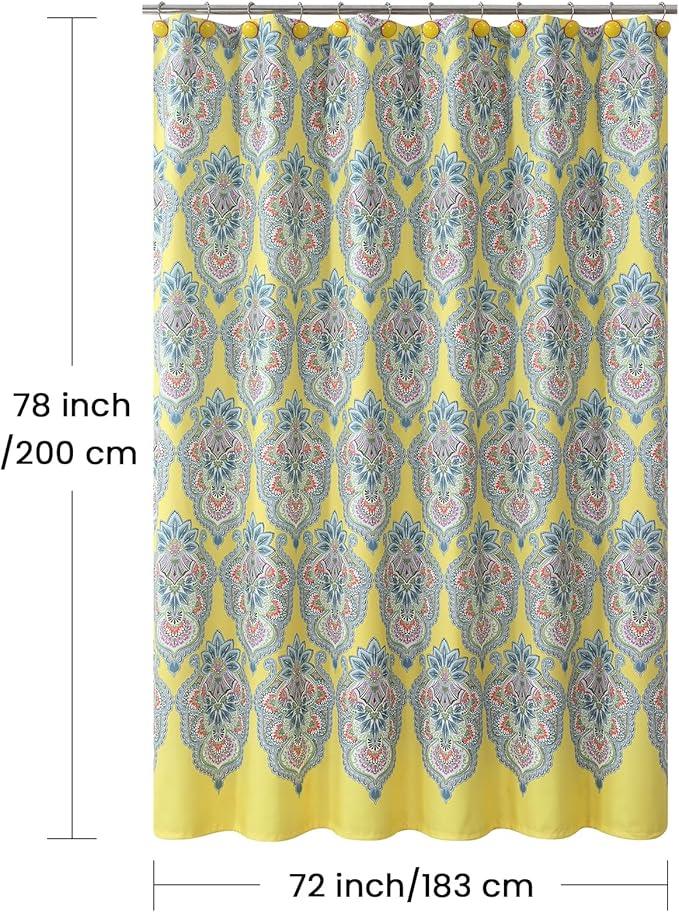 BESTRIPES Long Shower Curtain 78 Inches, Water Repellent Fabric with Vibrant Brazilian Medallion Print, 12 Metal Grommets & Weighted Hem, 72x78 Inches - ModernBath