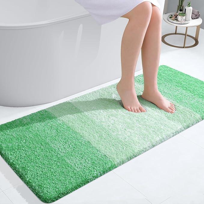 OLANLY Bathroom Runner Rugs 47x20, Extra Soft Absorbent Microfiber Bath Rugs, Rubber Backing, Quick Dry, Machine Washable Bath Mats for Bathroom Floor, Tub and Shower, Home Decor Accessories, Green - ModernBath