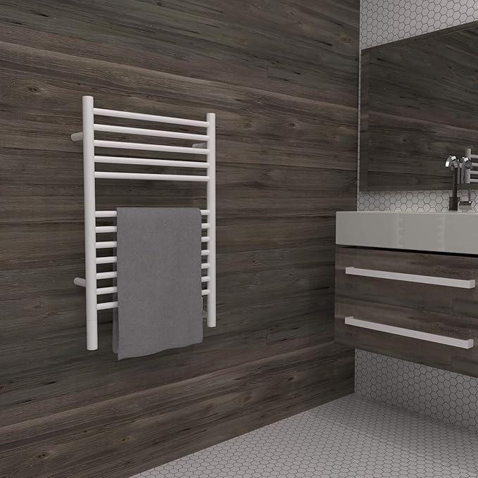 Amba Jeeves ESW Model E-Straight 12-Bar Hardwired Towel Warmer in White - ModernBath