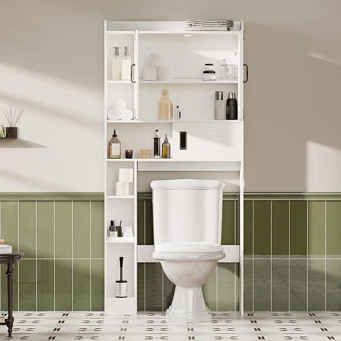 ChooChoo Over The Toilet Storage Cabinet, Farmhouse Bathroom Storage Cabinet with Sliding Door, Over Toilet Storage with Adjustable Shelves, Space-Saving, Antique White - ModernBath