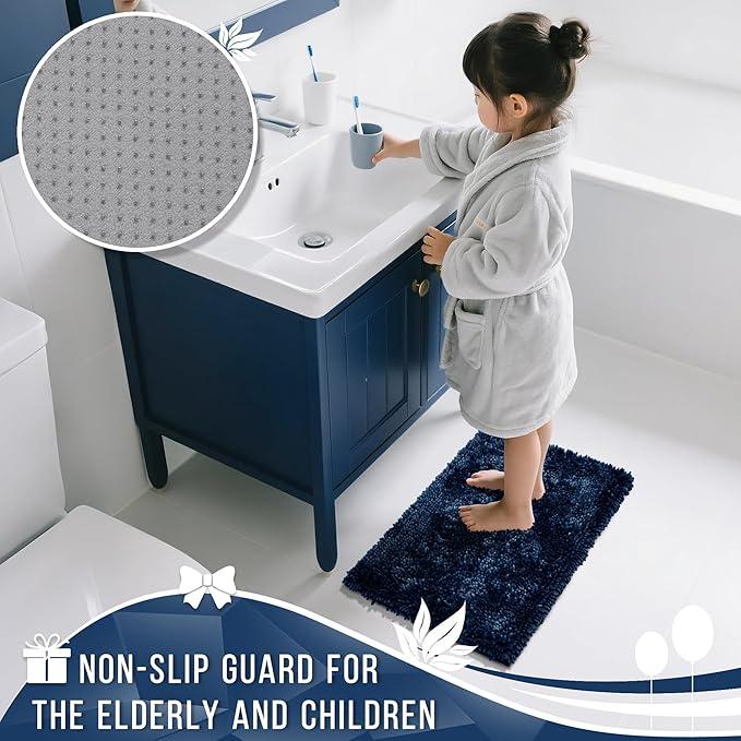 Yimobra Bathroom Rugs Sets 2 Piece, Soft Absorbent Bath Mat and U-Shaped Toilet Rug with Non Slip Backing, Luxury Shaggy Bath Mats for Bathroom, Machine Washable, 24"x17"+24"x20", Blue - ModernBath