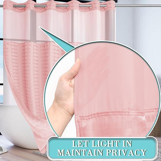 Conbo Mio Extra Wide No Hook Shower Curtain with Snap in Liner Set, 108" x 74" Hotel Luxury Pink Shower Curtains for Bathroom with See Through Top Window, Waterproof, Washable 108W x 74H - ModernBath