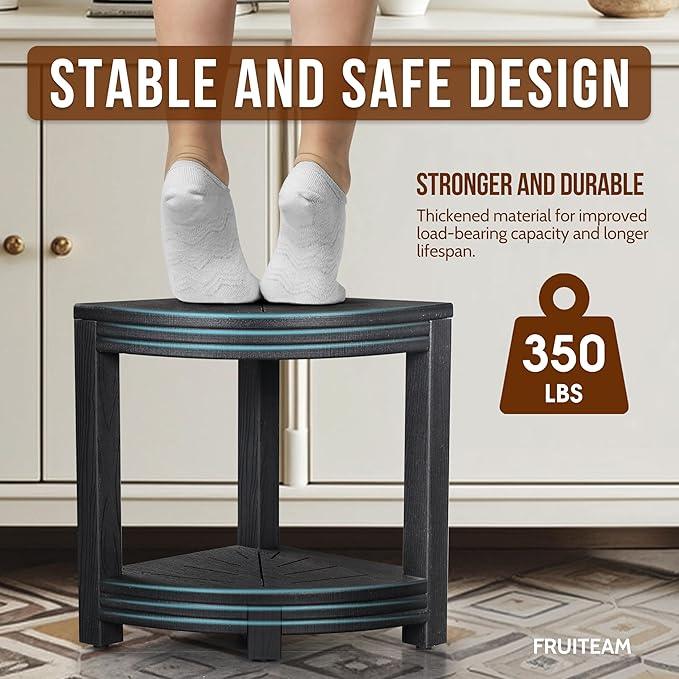 FRUITEAM HDPE Shower Bench, Waterproof Corner Shower Stool for Bathroom, Double-Layer Shower Shelf with Non-Slip Feet, 17" Seat Height, Holds 350 lbs, for Seniors, Small Bathroom Spaces - ModernBath