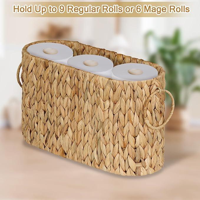 efluky Toilet Paper Storage Basket, Water Hyacinth Slim Toilet Paper Holder- Holds Up to 9 Mega Rolls, Home Bathroom Decor Organizer - ModernBath