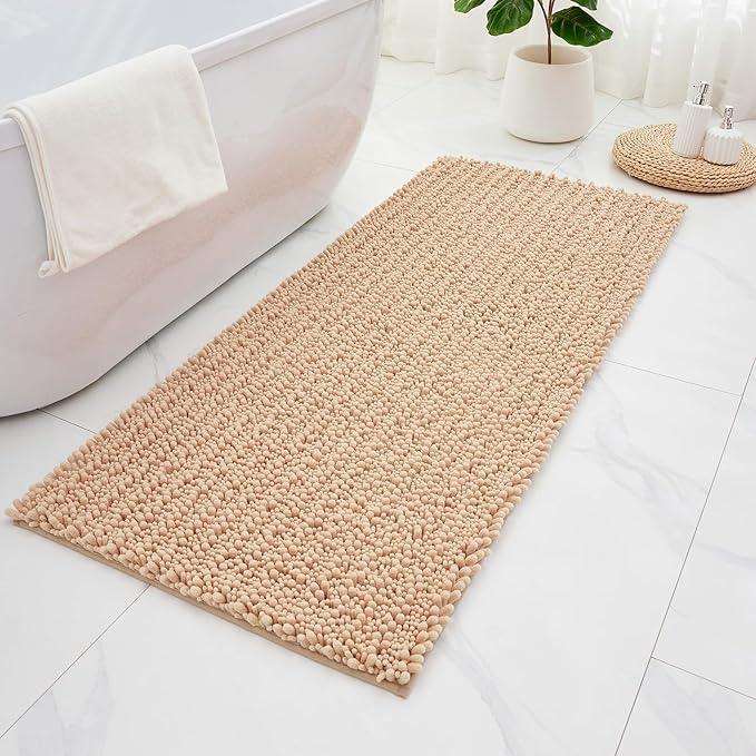 ILANGO Bathroom Rugs Beige 60x24,Extra Soft Absorbent Chenille Bath Rugs,Thick Non-Slip Shaggy Bath Mat,Machine Washable Quick Dry Bath Mats for Bathroom Runner Floor, Tub, Shower Accessories - ModernBath