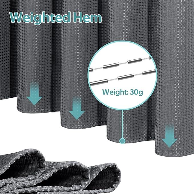 Vipfree 3 in 1 Shower Curtain Set, Waffle Shower Curtain and Liner Set with 12 Double Sided Shower Curtain Hooks, 258GSM Luxury Weighted Cloth Shower Curtains for Bathroom,72 W x 72 H,Graphite Gray - ModernBath
