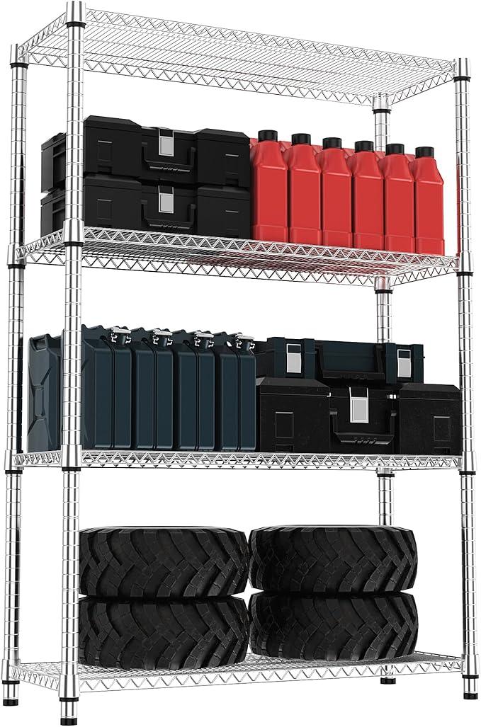 4 Tiers Shelf Metal Storage Shelves 2640 lbs Steel Storage Shelving Utility Shelving Unit Steel Organizer Wire Rack for Home,Kitchen,Office,Garage Chrome 17.7" D x 47.2" W x 70.3" H - ModernBath