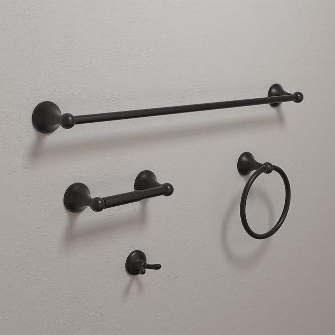 BGL Bathroom Accessory Set, Matte Black Adjustable Expandable Towel Bar 4-Piece Bathroom Hardware Set Wall Mounted Robe Hook Toilet Paper Holder Towel Ring Towel Bar - ModernBath