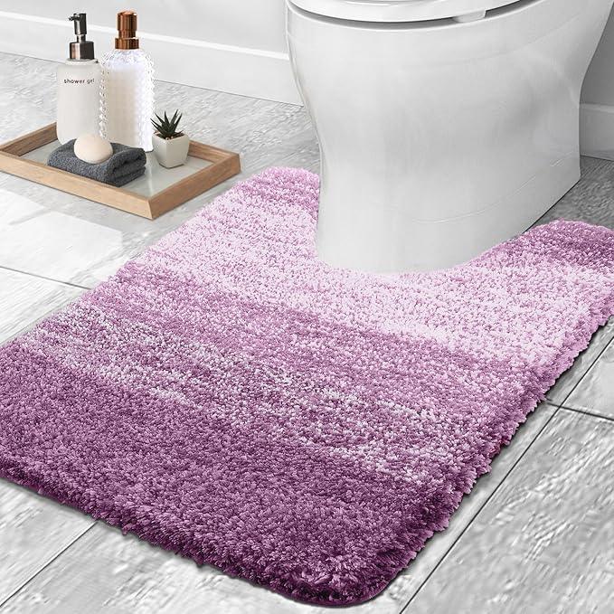 OLANLY Luxury Toilet Rugs U-Shaped 24x20, Extra Soft and Absorbent Microfiber Bathroom Rugs, Non-Slip Plush Shaggy Bath Mat, Machine Wash Dry, Contour Bathroom Mats for Toilet Base, Pinkish-Purple - ModernBath