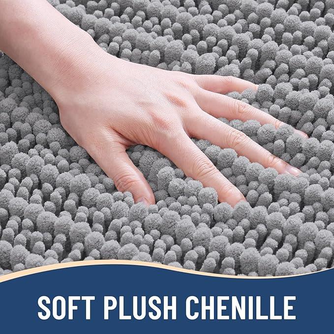 Arotive Luxury Chenille Bathroom Rug Mat, Extra Soft Thick Absorbent Shaggy Bath Rugs, Non-Slip Machine Wash Dry, Plush Bath Mats for Bathroom, Shower and Tub, 50x30, Grey - ModernBath