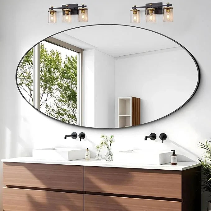 Bathroom Mirrors, 30" x55" Black Mirrors, Oval Vanity Mirrors, Metal Framed Wall Mounted Mirrors, Vertical/Horizontal Mirror for Bathroom Bedroom Entryway Living Room - ModernBath