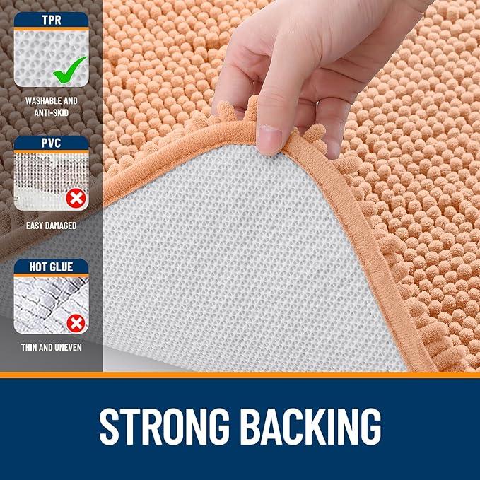 OLANLY Bathroom Rugs 30x20, Extra Soft Absorbent Chenille Bath Rugs, Rubber Backing Quick Dry, Machine Washable Bath Mats for Bathroom Floor, Tub and Shower, Home Decor Accessories, Peach - ModernBath