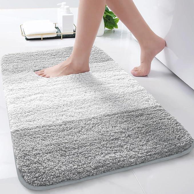 Arotive Microfiber Bathroom Rugs, Shaggy Soft and Absorbent Bath Rug, Non-Slip, Thick Plush Machine Washable Dry Bath Mats for Bathroom, Tub and Shower, 24x16, Light Grey, Rectangular - ModernBath