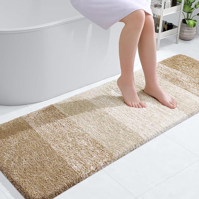 OLANLY Bathroom Runner Rugs 59x20, Extra Soft Absorbent Microfiber Bath Rugs, Rubber Backing, Quick Dry, Machine Washable Bath Mats for Bathroom Floor, Tub and Shower, Home Decor Accessories, Tan - ModernBath