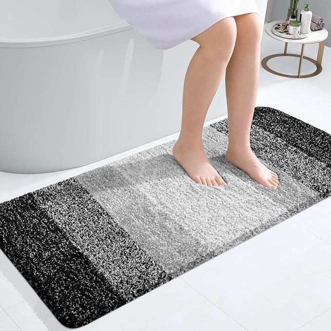 OLANLY Bathroom Runner Rugs 47x20, Extra Soft Absorbent Microfiber Bath Rugs, Rubber Backing, Quick Dry, Machine Washable Bath Mats for Bathroom Floor, Tub and Shower, Home Decor Accessories, Black - ModernBath