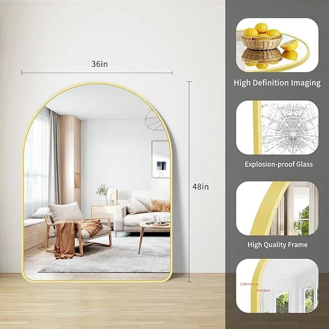 FORBATH Large Arched Wall Mirror 48x36 Inch, Gold Arch Bathroom Mirror with Aluminum Frame, Arched Mirror for Dresser, Fireplace,Entryway,Home Decor,Hanging or Leaning Against Wall - ModernBath