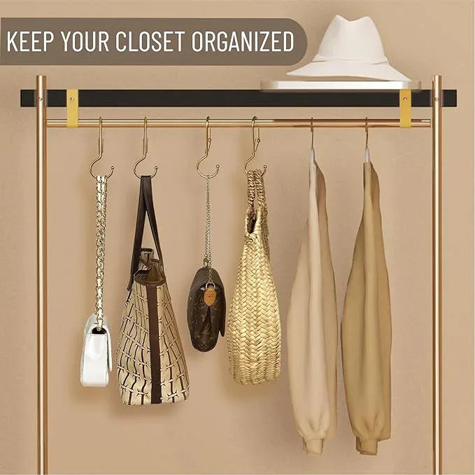 Blau Marité 6 Purse Hanger for Closet. Tote Hanger. S-Shaped Hooks S Hooks Twist Design. Anti Drop S-Shaped Hook for Hanging Handbags with Safety Buckle to Prevent Falls. Heavy Duty. (Gold, Twisted) - ModernBath