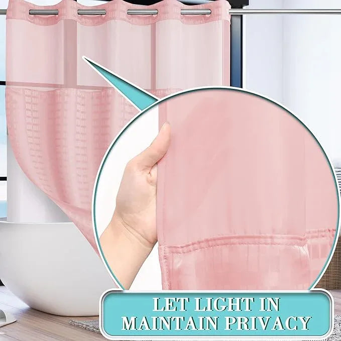 Conbo Mio No Hook Shower Curtain with Snap in Liner Set, Hotel Luxury Pink Shower Curtains for Bathroom with See Through Top Window, Waterproof, Washable 71W x 74H - ModernBath