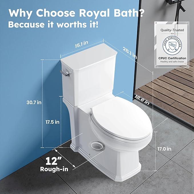17.3” ADA Comfort Height Toilets with Hidden Drainage Port, 14" Wide Bowl Two Piece Toilets for Bathrooms, Tall Height, 1.28 GPF Single Power Flush Toilet with Jet Flush, 12" Rough In - ModernBath