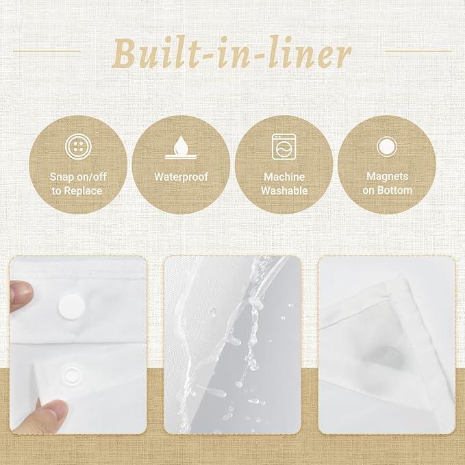 WONICY Extra Long No Hook Shower Curtain with Snap in Liner, Polyester Textured Shower Curtain with Liner Set, Waterproof Washable Hotel Style Shower Curtains for Bathroom, 71Wx86H, White - ModernBath