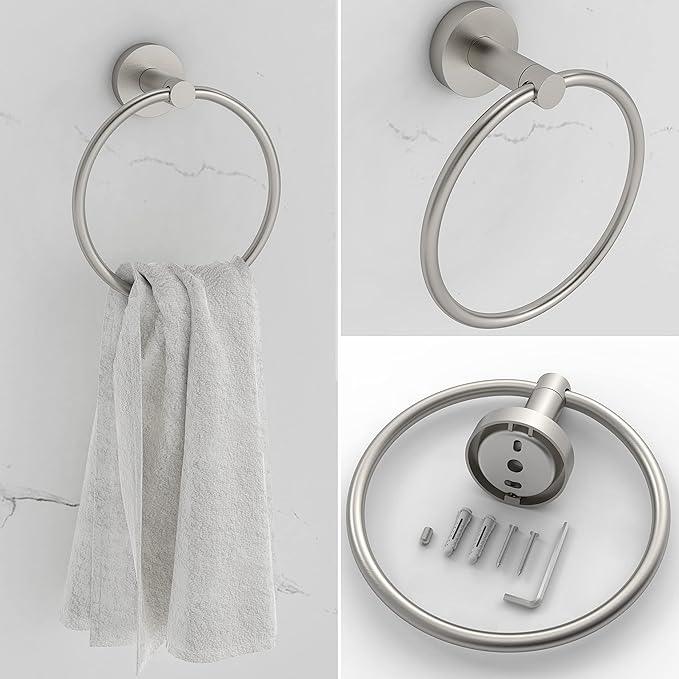 6 PCS Bathroom Hardware Set, Including 16" Hand Towel Bar, Toilet Paper Holder, Towel Ring, Robe Towel Hooks, Bathroom Accessories Kit (Brushed Stainless Steel) - ModernBath