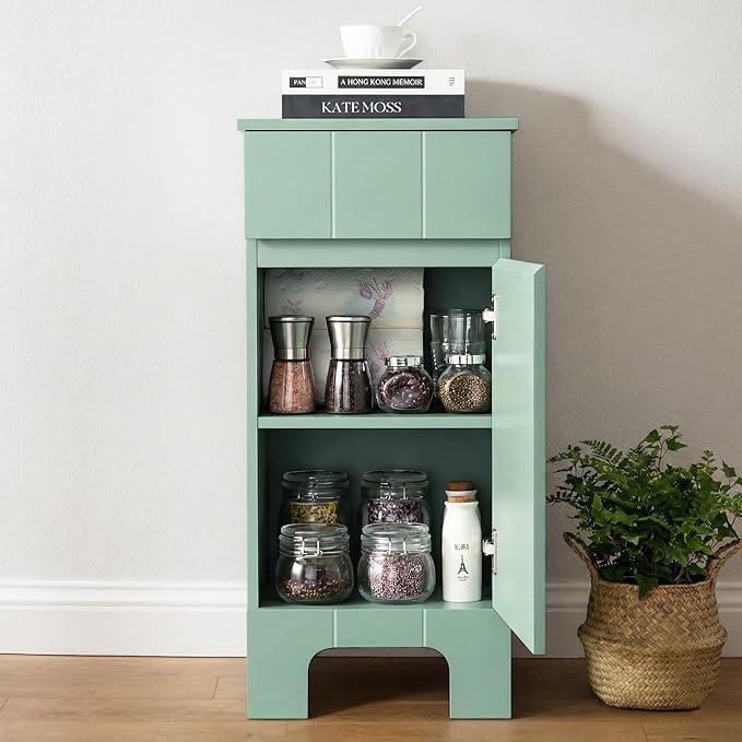 Small Bathroom Cabinet with Adjustable Shelves, Drawer, Anti-Tip Design, 14.96" L x 11.81" W x 32.09" H, Durable MDF for Bathroom, Kitchen, Laundry Storage, Soft-Close Door - ModernBath