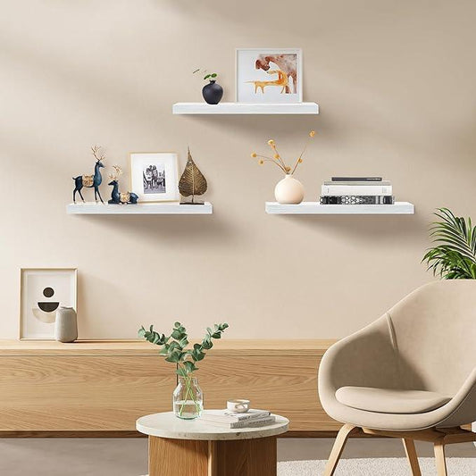 Floating Shelves for Wall Set of 3, 36" White Wall Shelves for Home Decor, Frame Display White Floating Shelf for Living Room, Bedroom, Bathroom, Kitchen - ModernBath