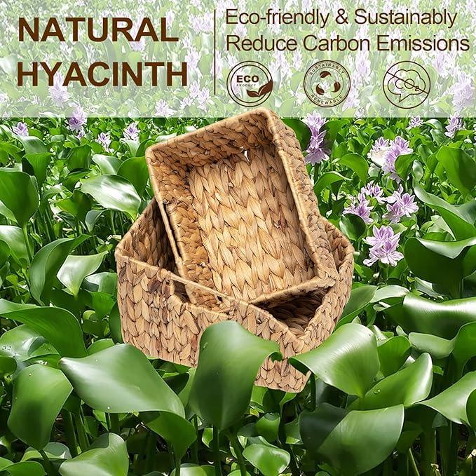 FairyHaus Wicker Baskets 2 Pack, Natural Large Wicker Baskets for Storage, Nesting Hand-woven Water Hyacinth Wicker Baskets for Organizing with Built-in Handles, 9"L x 11"W x 7"H - ModernBath