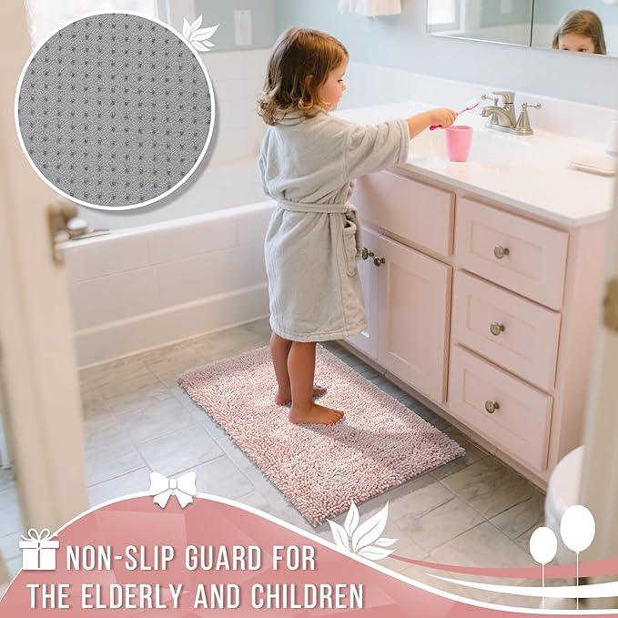 Yimobra Bathroom Rugs Sets 2 Piece, Soft Absorbent Bath Mat and U-Shaped Toilet Rug with Non Slip Backing, Luxury Shaggy Bath Mats for Bathroom, Machine Washable, 24"x17"+24"x20", Pink - ModernBath