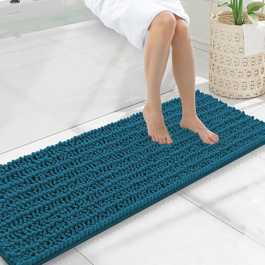 Smiry Bathroom Rugs Mat 47x17, Extra Soft Absorbent Chenille Bath Rugs, Non Slip Rubber Backing Machine Washable Quick Dry Bath Mats for Bathroom Floor, Tub, Shower, Home Accessories, Peacock Blue - ModernBath