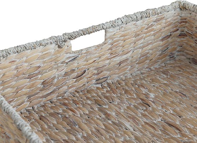 happimess BSK2015D Holden 30" Classic Costal Hand-Woven Hyacinth Wicker Under Bed Storage Basket with for Storage and Decoration in Bathroom, Bedroom, Closet, Entryway, White Wash - ModernBath