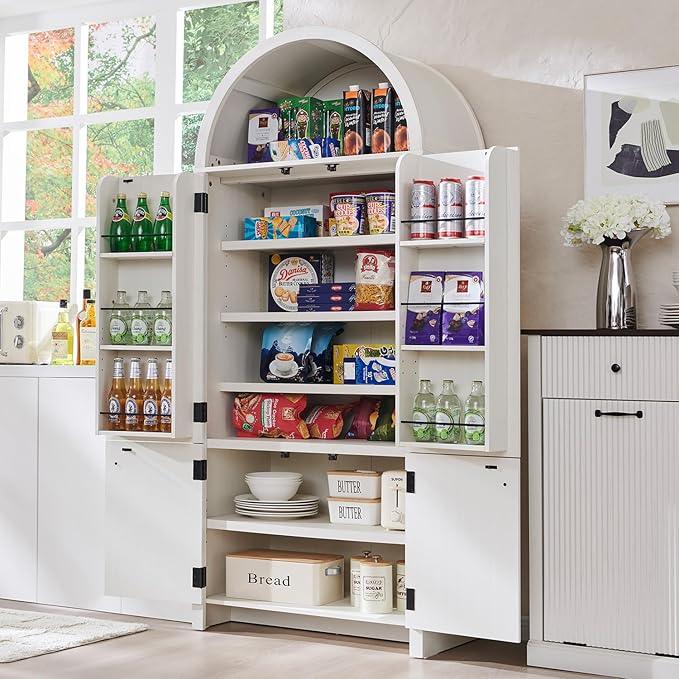 71" Tall Arched Bathroom Storage Cabinet, Modern Fluted Storage Cabinet w/Doors, 3 Adjustable Shelves, 6 Door Shelves, Wood Freestanding Cabinet for Bathroom, Entryway, Hallway, Antique White - ModernBath