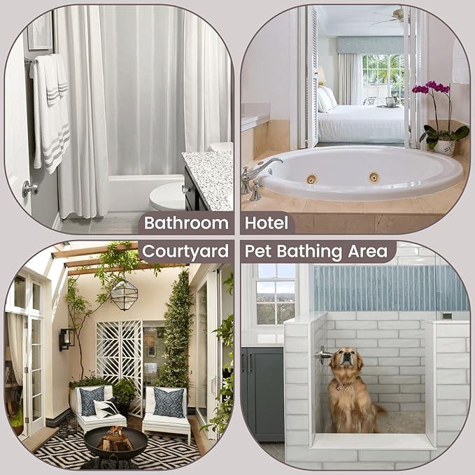SORTTO No Hook Slub Textured Shower Curtain with Snap in Liner - Pink Fabric Outer Curtain & Waterproof Inner Liner, Hotel Style with See Through Top Window, 71x74 in - ModernBath