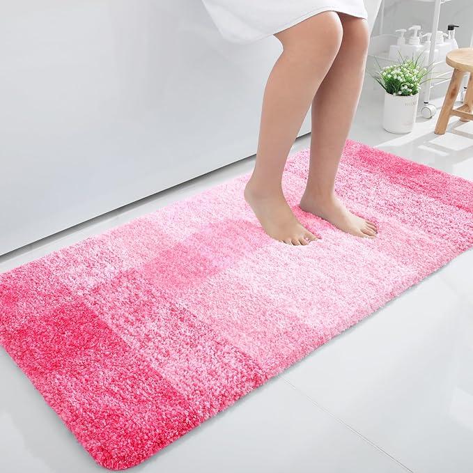 OLANLY Bathroom Runner Rugs 44x24, Extra Soft Absorbent Microfiber Bath Rugs, Rubber Backing, Quick Dry, Machine Washable Bath Mats for Bathroom Floor, Tub and Shower, Home Decor Accessories, Pink - ModernBath