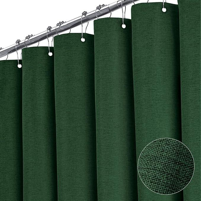 BTTN Long Fabric Shower Curtain, 78 Inch Linen Textured Heavy Duty Polyester Cloth Shower Curtain Set with 12 Plastic Hook, Hotel Luxury Waterproof Shower Curtain for Bathroom - 72x78, Emerald Green - ModernBath