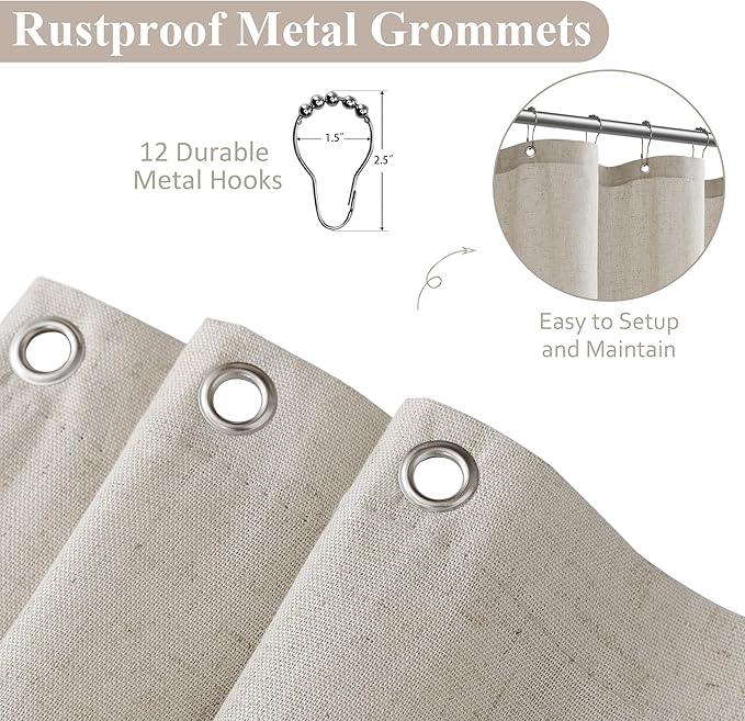 Naturoom 42 Inch Shower Curtain - Stall Narrow Half Green Linen Ultra Thick Fabric Shower Curtain Set with Hooks, Boho Farmhouse Rustic RV Camper Bath Curtains for Bathroom, Apricot, 42x72 - ModernBath