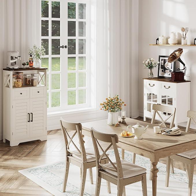 ChooChoo Farmhouse Storage Cabinet, Bathroom Floor Cabinet with Doors and Drawers, Kitchen Pantry Cabinet for Living Room, Laundry, White - ModernBath