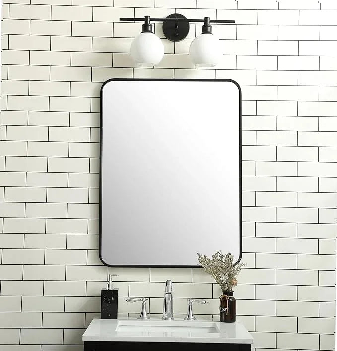 ARS Concepts Aura, Soft Corner Metal Rectangular Mirror 24X32 Inch in Black, Modern, Black - ModernBath