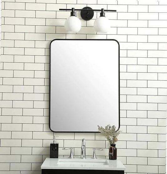 ARS Concepts Aura, Soft Corner Metal Rectangular Mirror 24X32 Inch in Black, Modern, Black - ModernBath