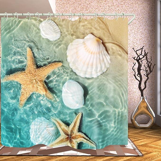 LYFANS Bathroom Uses Beach Scallop 3D Shower Curtain, Luxurious Bathtub Standard Shower Curtains, Waterproof and Bright Fabric Shower Curtains, Size (72x79 inches) - ModernBath