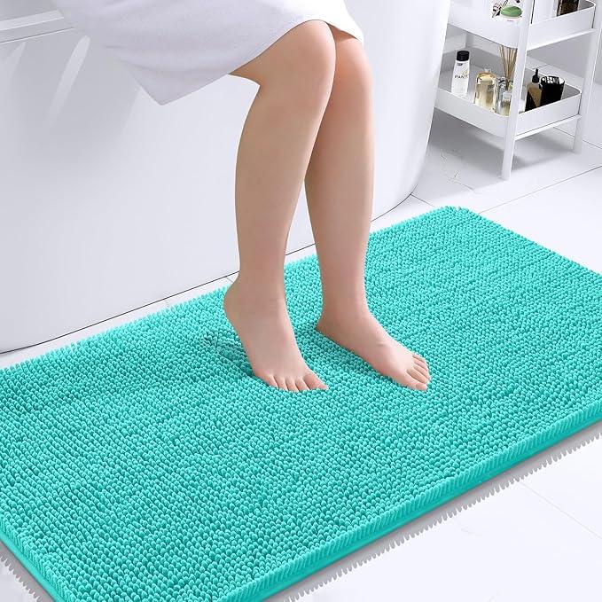 OLANLY Bathroom Rugs 44x24, Extra Soft Absorbent Chenille Bath Rugs, Rubber Backing Quick Dry, Machine Washable Bath Mats for Bathroom Floor, Tub and Shower, Home Decor Accessories, Teal - ModernBath
