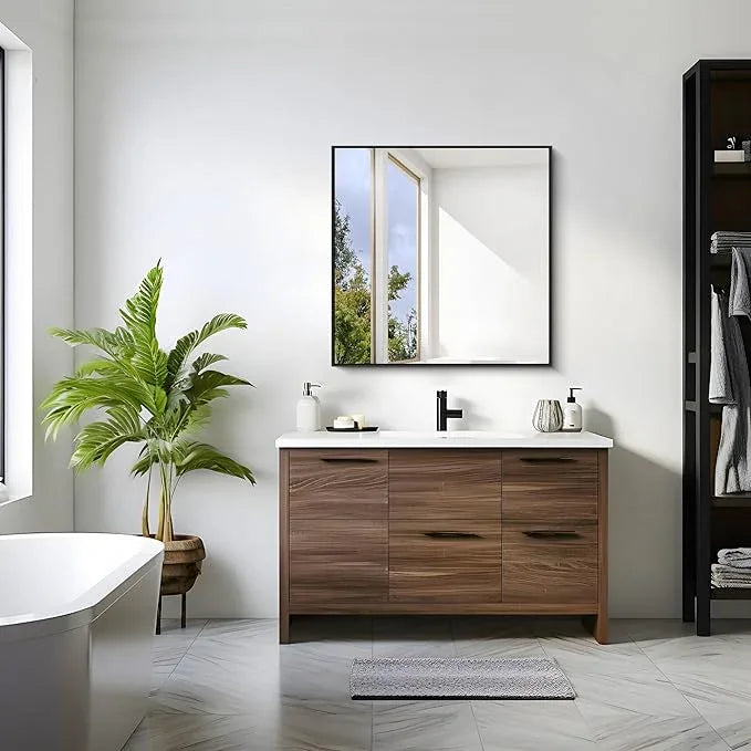 KOCUUY Bathroom Mirror,30x30 Square Black Mirror with Aluminum Metal Frame,Black Vanity Wall Mirror Modern Home Decor for Bathroom, Living Room, Farmhouse and Entryway - ModernBath