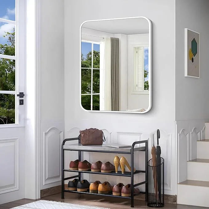 BONEWEI White Bathroom Mirror,30x36 inch Wall Mirror for Bathroom Wall Mounted,Rectangle Mirror for Bathroom Over Sink,Modern Frame Round Corner for Living Room,Bedroom Entryway,Horizontal/Vertical - ModernBath