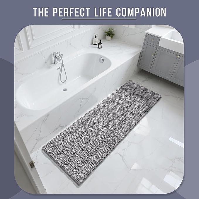 Yimobra Bathroom Runner Rugs 60"x24", Non Slip and Absorbent Bath Mat, Super Soft Water Absorbent Hallway Carpet, Machine Washable Rug for Vanity Tub Shower, Gray - ModernBath