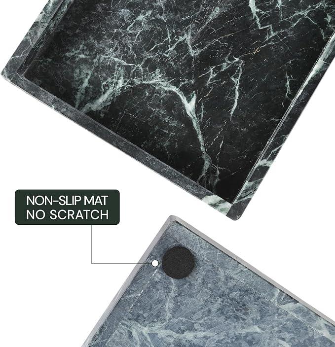 Koville Natural Marble Tray, 12x8“ Coffee Table Vanity/Decorative Tray for Jewerly, Watch, Perfume Candle Storage for Bedroom/Bathroom/Kitchen Countertop(Indian Green Marble) - ModernBath
