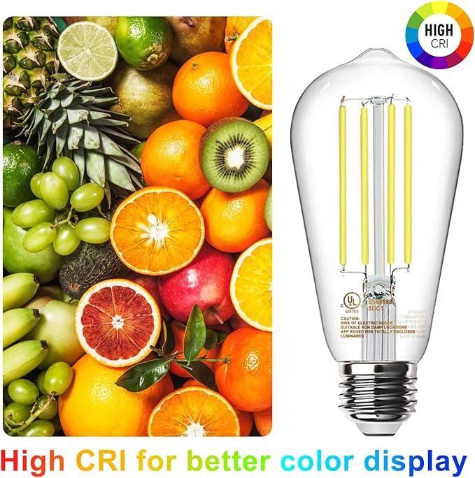 TJOY Edison Light Bulbs 60W Equivalent, Dimmable Vintage LED Light Bulbs, E26 Medium Base, 5000K Daylight, ST58, 8W, 800LM, Ultra-Bright, 80+CRI, Antique Decorative LED Filament, Clear Glass, 8 Pack - ModernBath