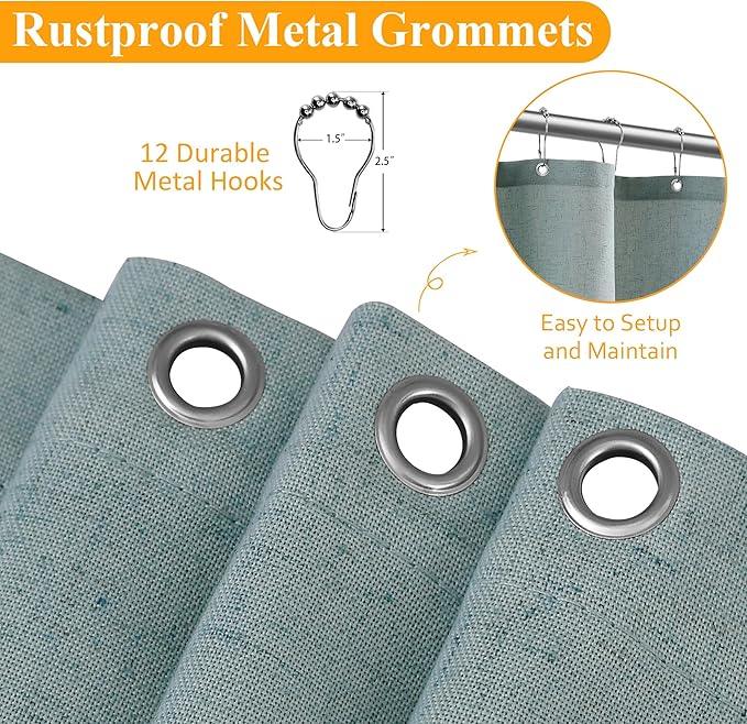 Naturoom Light Blue 36 Inch Shower Curtain - Stall Narrow Half Linen Ultra Thick Fabric Shower Curtain Set with Hooks, Boho Farmhouse Rustic RV Camper Bath Curtains for Bathroom, 36x72 - ModernBath
