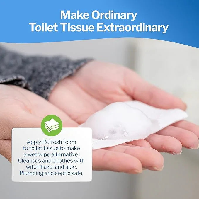 Refresh Liquid Wipe Toilet Paper Foam – Eco-Friendly Flushable Wet Wipe Alternative, Cleanses & Soothes with Witch Hazel & Aloe, Septic & Plumbing Safe 250ml/50ml (10.14 oz Total) (Combo Pack) - ModernBath